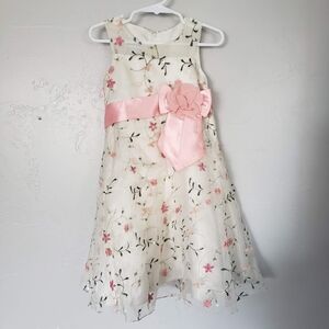 Bonnie Jean Toddler Girl 3T Sleeveless Dress Ivory Pink Floral Leaf Embroidery